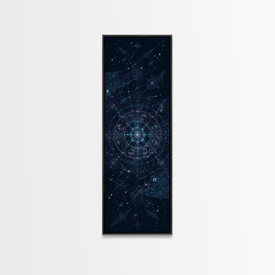Celestial Star Map With Arrows Framed Canvas Print, Blue Astronomy Wall Art, Mystical Wall Art, Digital Art, Office Decor
