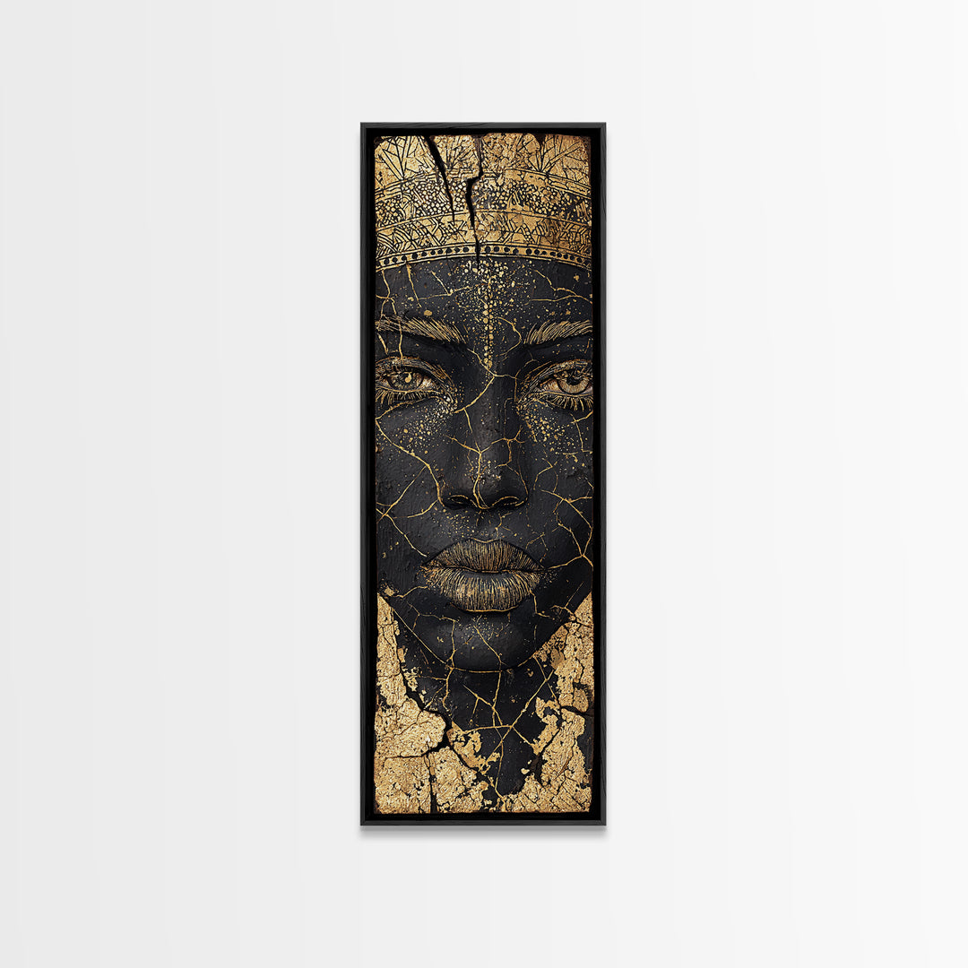 Cracked Gold African Woman Face Canvas Print, Black Queen Portrait Wall Decor, Elegant Afrocentric Art, Modern Cultural Gift