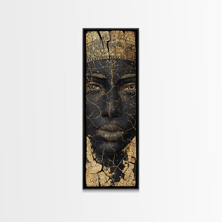 Cracked Gold African Woman Face Canvas Print, Black Queen Portrait Wall Decor, Elegant Afrocentric Art, Modern Cultural Gift