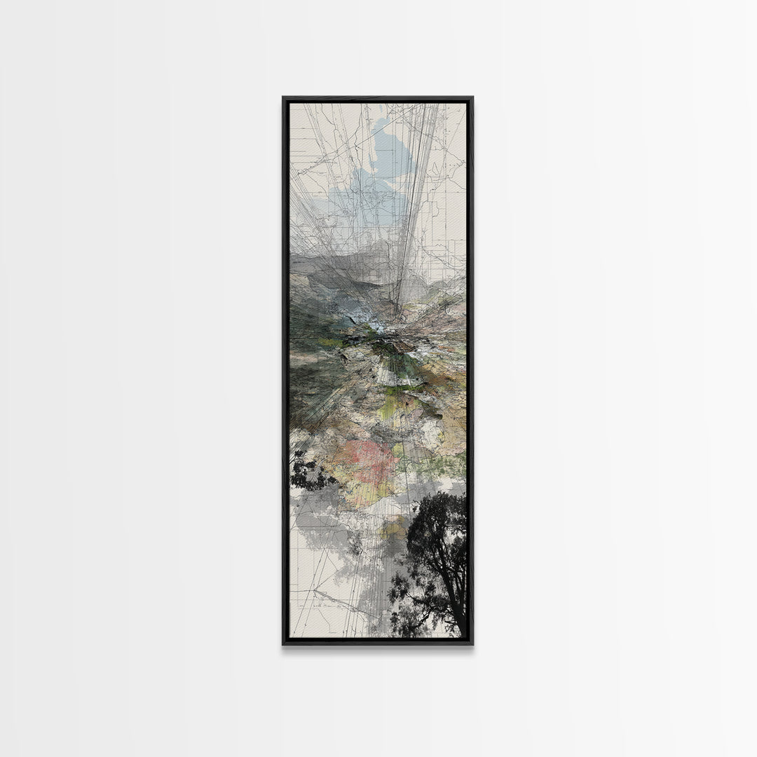 Misty African Valley Abstract Landscape Canvas Print, Acacia Tree Wall Decor, Neutral Earth Tone Art, Modern Office Decor