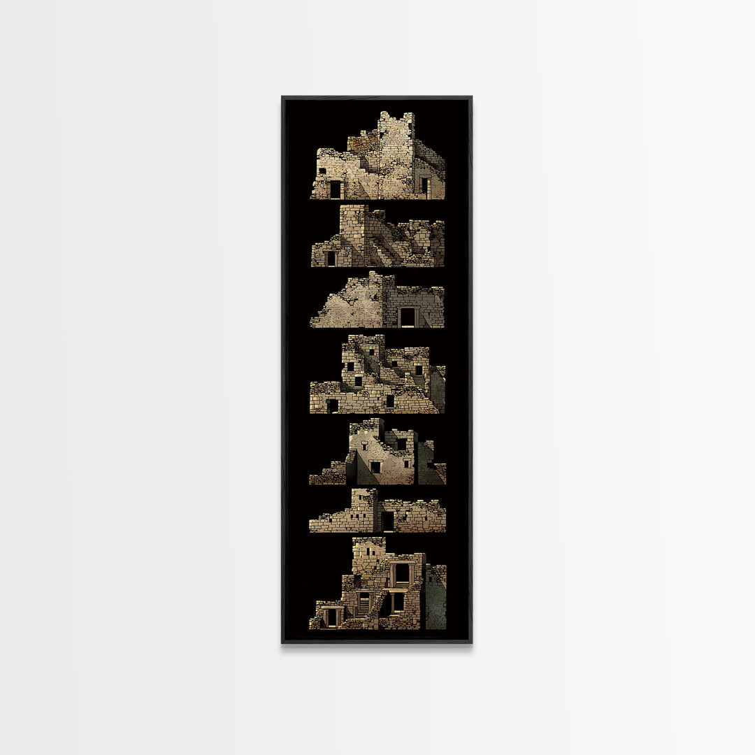 Stacked Desert Stone Ruins On Black Framed Canvas Print, Ancient African Architecture, Tribal Wall Decor, Archaeology Art
