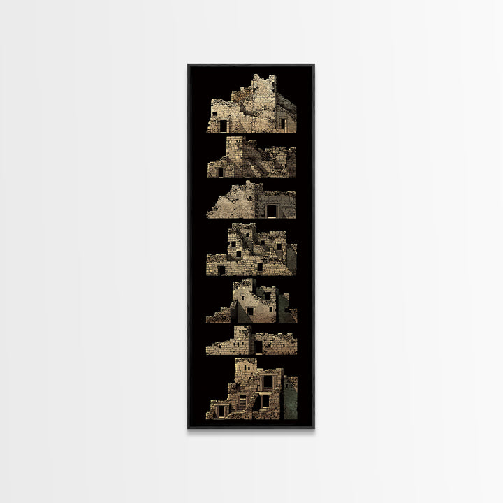 Stacked Desert Stone Ruins On Black Framed Canvas Print, Ancient African Architecture, Tribal Wall Decor, Archaeology Art