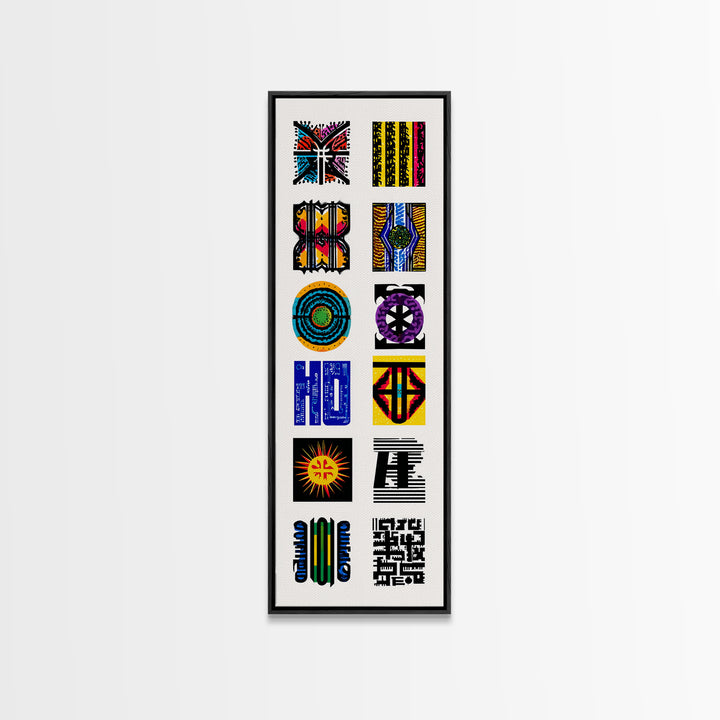 Colorful African Pattern Wall Art, Tribal Textile Symbols, Ankara Inspired Geometric Decor, Afrocentric Gallery Print Set