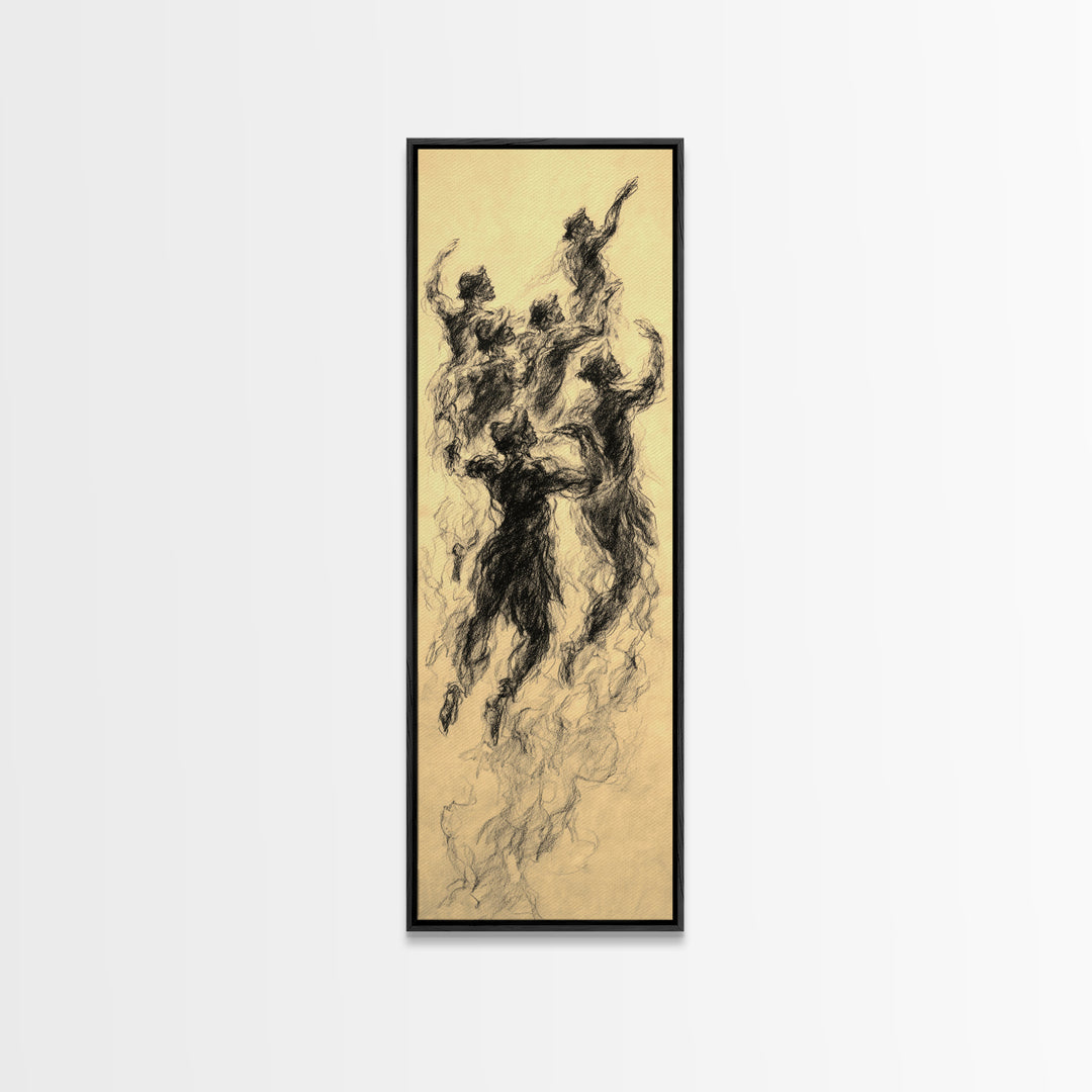 Dancing Spirit Figures Canvas Print, Expressive African Women Art, Charcoal Movement Sketch, Feminine Wall Decor Gift For Her