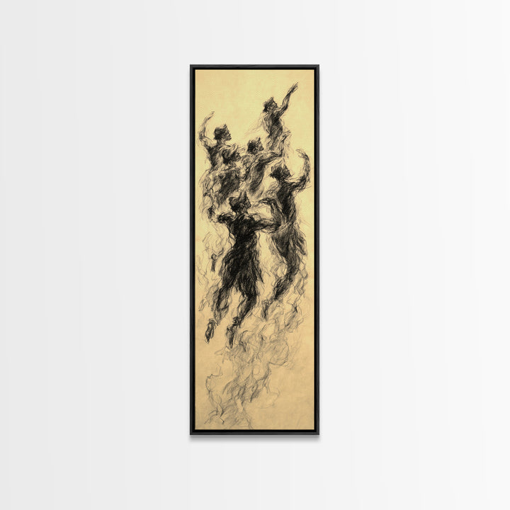Dancing Spirit Figures Canvas Print, Expressive African Women Art, Charcoal Movement Sketch, Feminine Wall Decor Gift For Her
