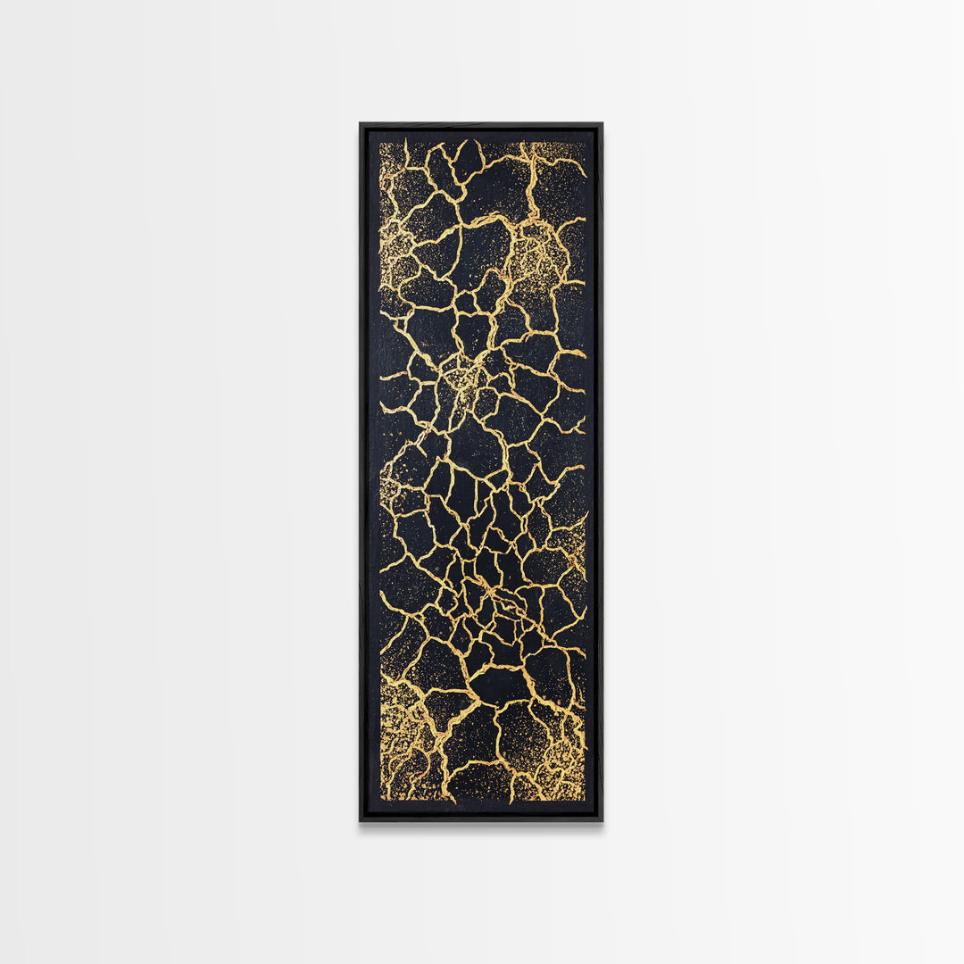 Black And Gold Crackle Abstract Wall Art, Luxury Canvas Art, Modern African Art Decor, Bold Geometric Statement Home Decor