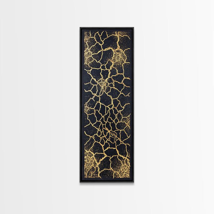 Black And Gold Crackle Abstract Wall Art, Luxury Canvas Art, Modern African Art Decor, Bold Geometric Statement Home Decor