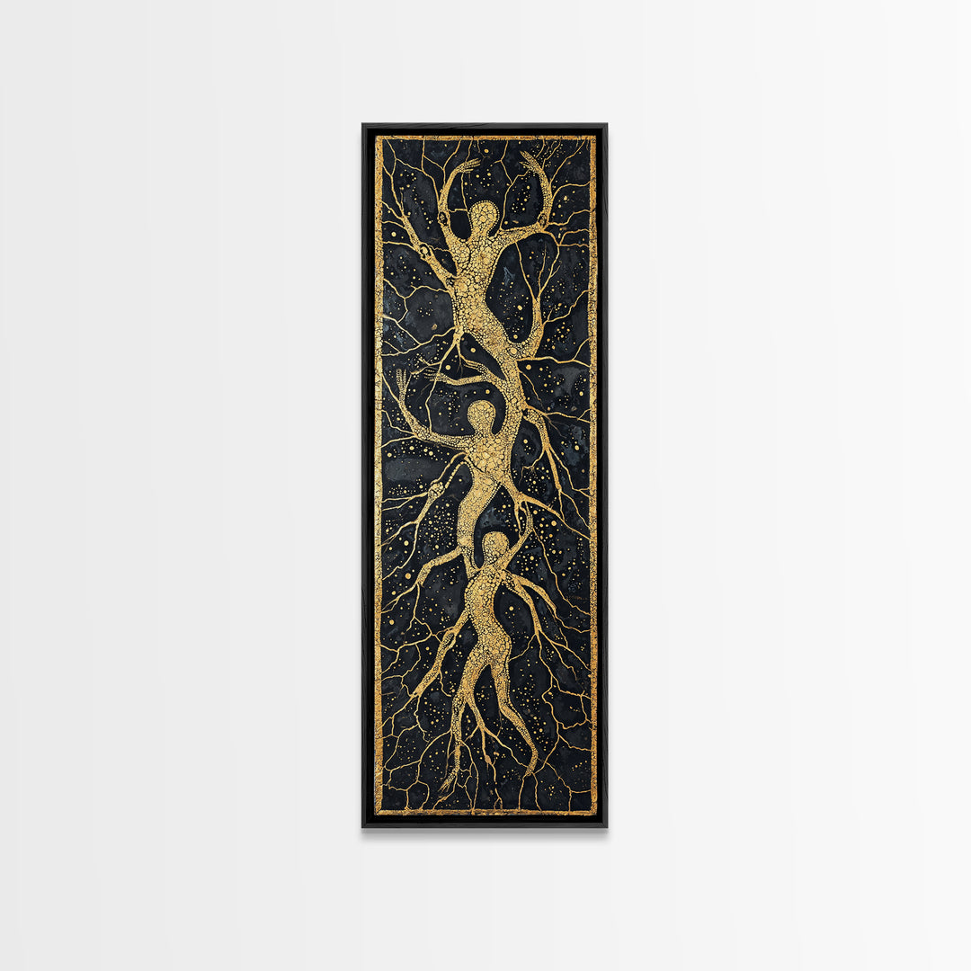 Golden Branching Tree Roots Canvas Print, African Inspired Abstract Art, Boho Wall Decor, Modern Black And Gold Home Decor