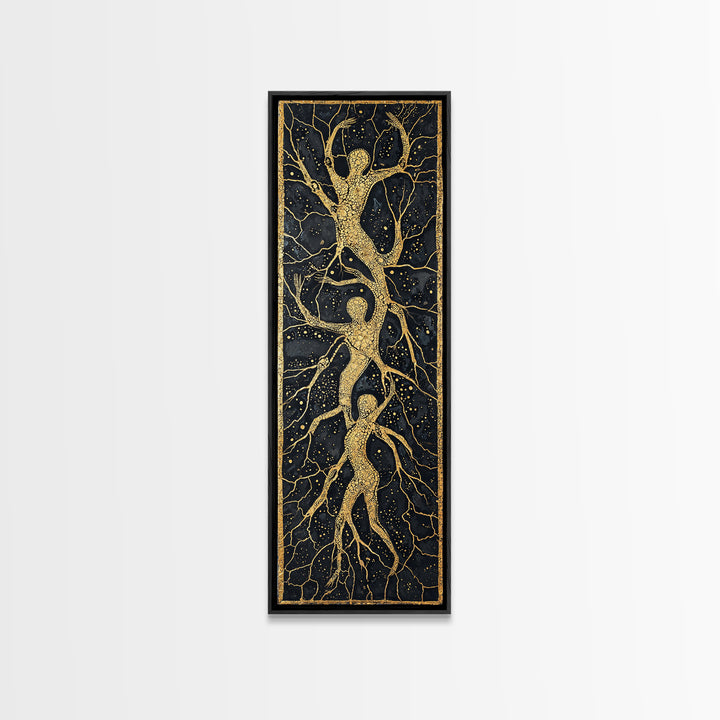 Golden Branching Tree Roots Canvas Print, African Inspired Abstract Art, Boho Wall Decor, Modern Black And Gold Home Decor
