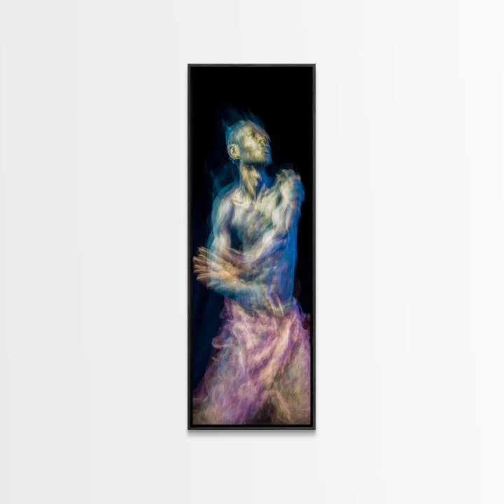 Expressive Blue Male Figure Framed Canvas Print, Modern Black Art, Abstract Portrait Wall Decor, Emotional Figurative Artwork