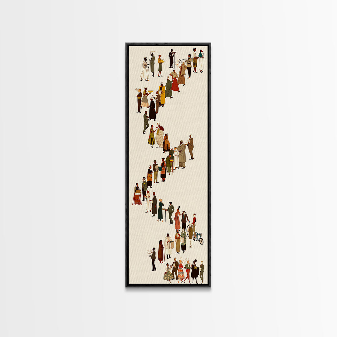 Winding Line Of Diverse People Wall Art, Minimalist Canvas Print, Modern Figurative Home Decor, Long Narrow Gallery Poster