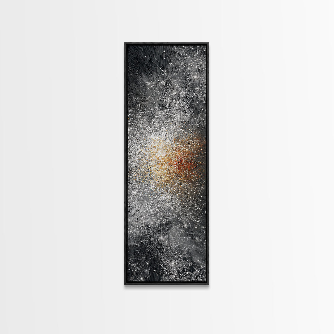 Black White Gold Cosmic Burst Abstract Wall Art, Modern Canvas Decor, Statement Living Room, Luxury Home Decor Gift, Large Vertical Print