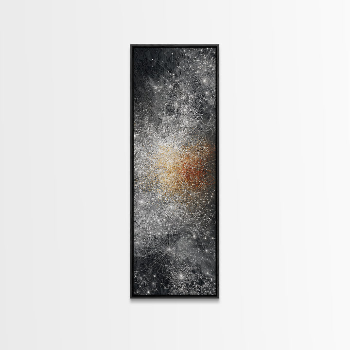 Black White Gold Cosmic Burst Abstract Wall Art, Modern Canvas Decor, Statement Living Room, Luxury Home Decor Gift, Large Vertical Print