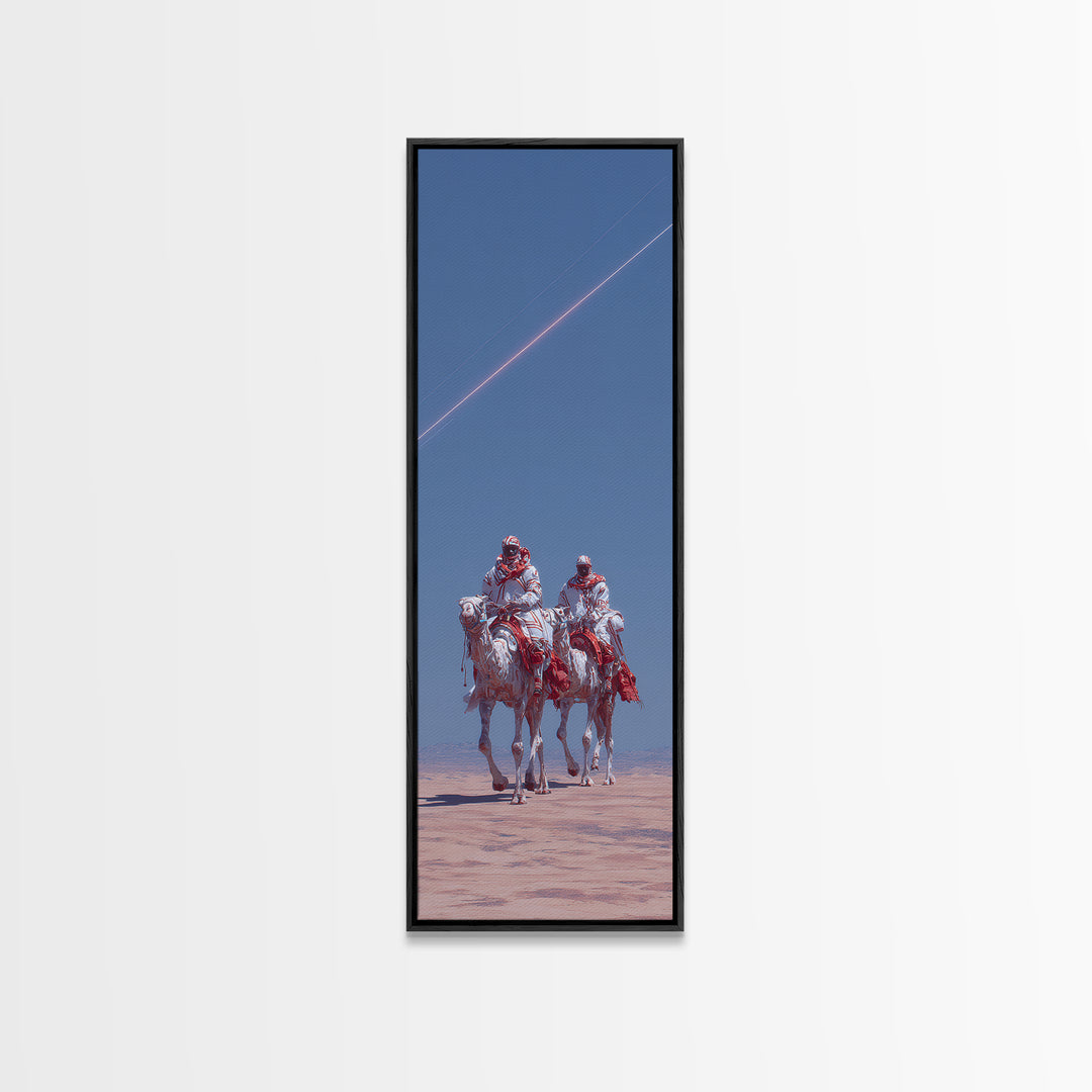 Two Desert Riders Under Blue Sky Canvas Print, African Warrior Art, Western Safari Decor, Unique Statement Wall Decor, Gift