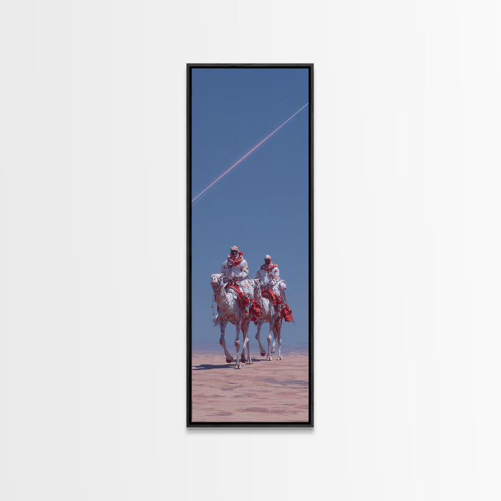 Two Desert Riders Under Blue Sky Canvas Print, African Warrior Art, Western Safari Decor, Unique Statement Wall Decor, Gift