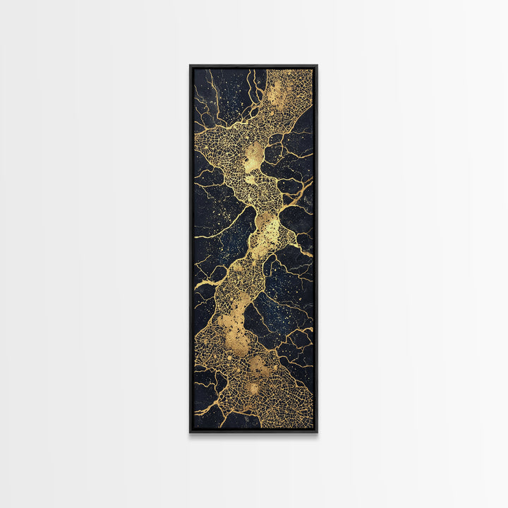 Black And Gold River Veins Wall Art, Abstract Geometric Texture, Luxury Canvas Decor, Modern Office Decor, Statement Gift
