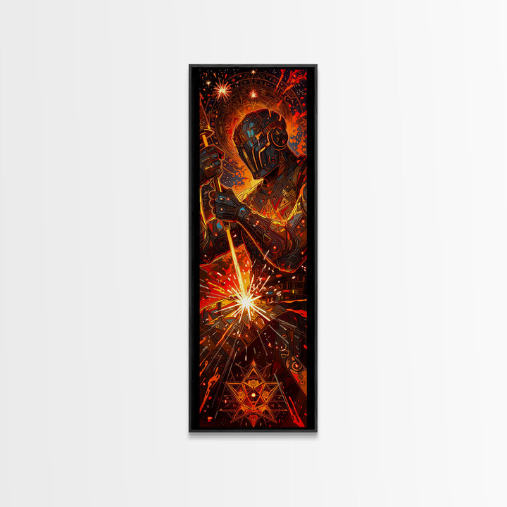 Fiery Mechanical Engine Abstract Wall Art, Industrial Sci Fi Canvas Decor, Orange Black Statement Art, Gift For Him, Poster