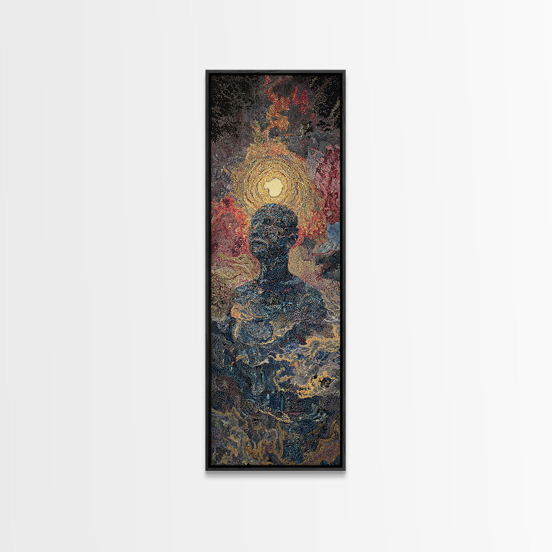 Celestial Silhouette With Golden Halo Wall Art, Mystical Abstract Canvas Print, Spiritual Decor, Modern Portrait, Bedroom Home Decor Gift