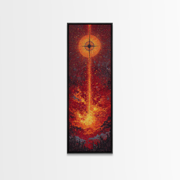 Solar Eclipse Fire Beam Wall Art, Red Orange Abstract Canvas Print, Mystical Space Decor, Modern Statement Home Decor Gift
