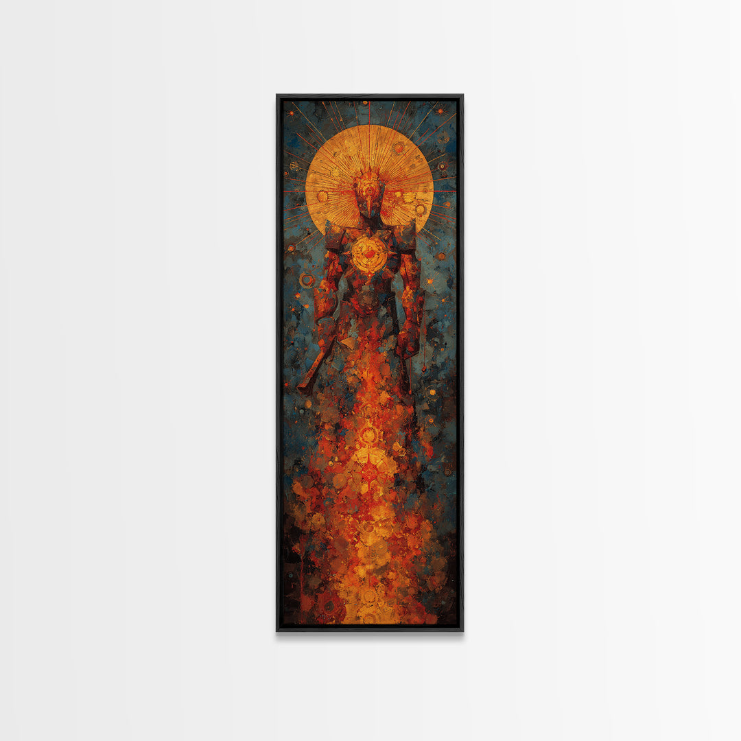 Radiant Tribal Spirit With Sun Halo Framed Canvas Print, Afrocentric Abstract Wall Art, Cultural Portrait Home Decor Gift