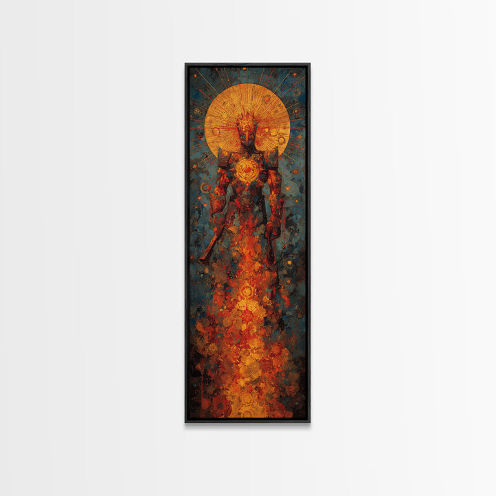 Radiant Tribal Spirit With Sun Halo Framed Canvas Print, Afrocentric Abstract Wall Art, Cultural Portrait Home Decor Gift