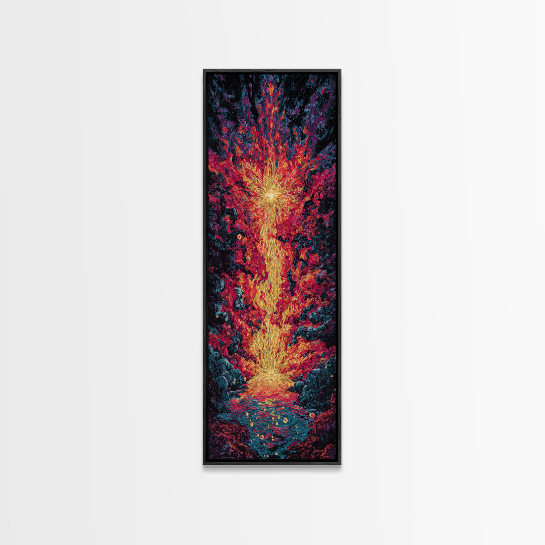 Exploding Fire Waterfall Wall Art, Vivid Red Orange Abstract Canvas Print, Dramatic Nature Scene Art, Large Decor Art Gift For Home