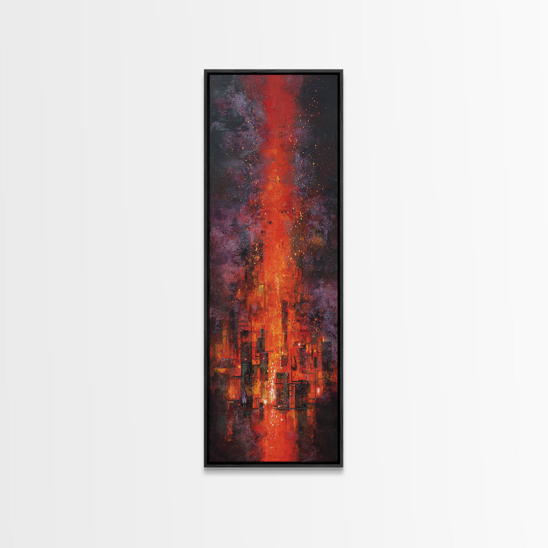 Burning Skyline With Volcanic Light Wall Art, Dark Red Abstract Canvas Print, Urban Wall Art, Modern Office Decor Gift For Him
