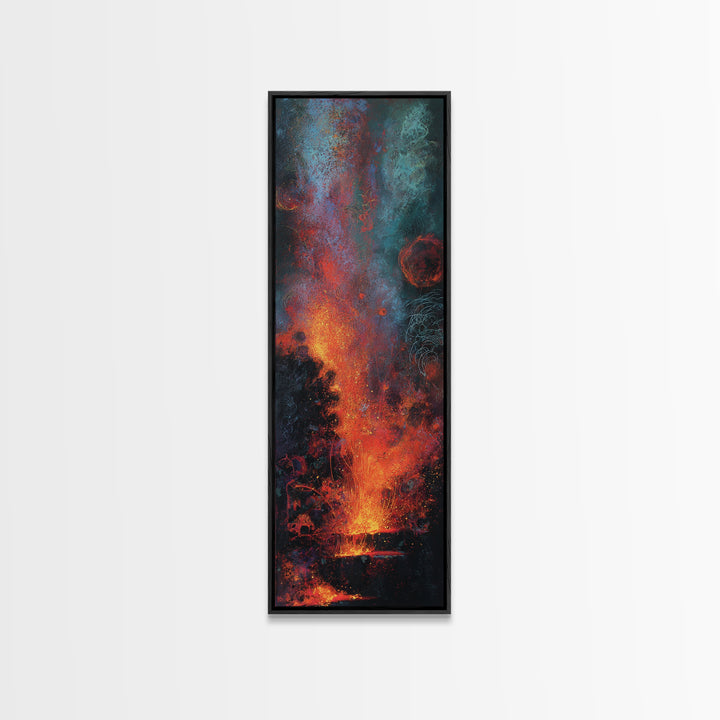 Cosmic Volcano Eruption Wall Art, Teal Red Orange Abstract Canvas Print, Dreamy Space Decor, Modern Large Wall Decor Gift