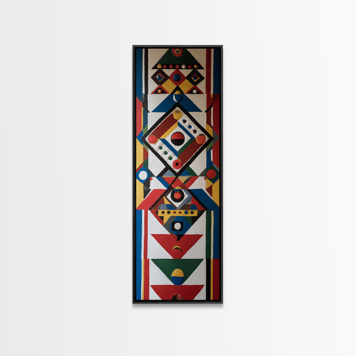 Colorful Geometric Tribal Mask Wall Art, African Abstract Canvas Print, Afrocentric Pattern Decor, Modern Boho Home Gift