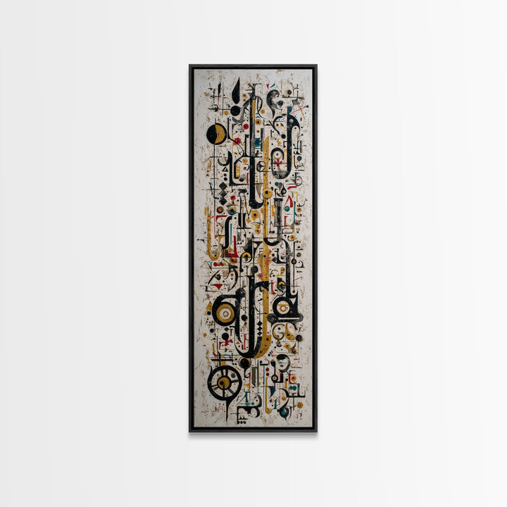 Abstract African Geometric Symbols Wall Art, Modern Canvas Print, Tribal Line Art Decor, Gold Black Contemporary Poster Gift