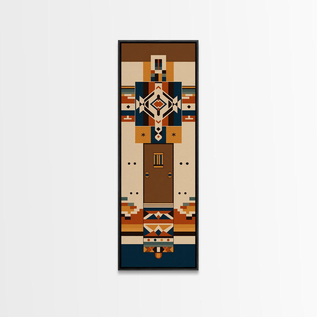 Earth Tone Geometric Tribal Figure Wall Art, African Inspired Canvas Print, Southwestern Pattern Decor, Minimalist Home Gift