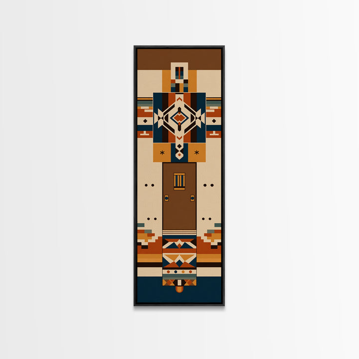Earth Tone Geometric Tribal Figure Wall Art, African Inspired Canvas Print, Southwestern Pattern Decor, Minimalist Home Gift