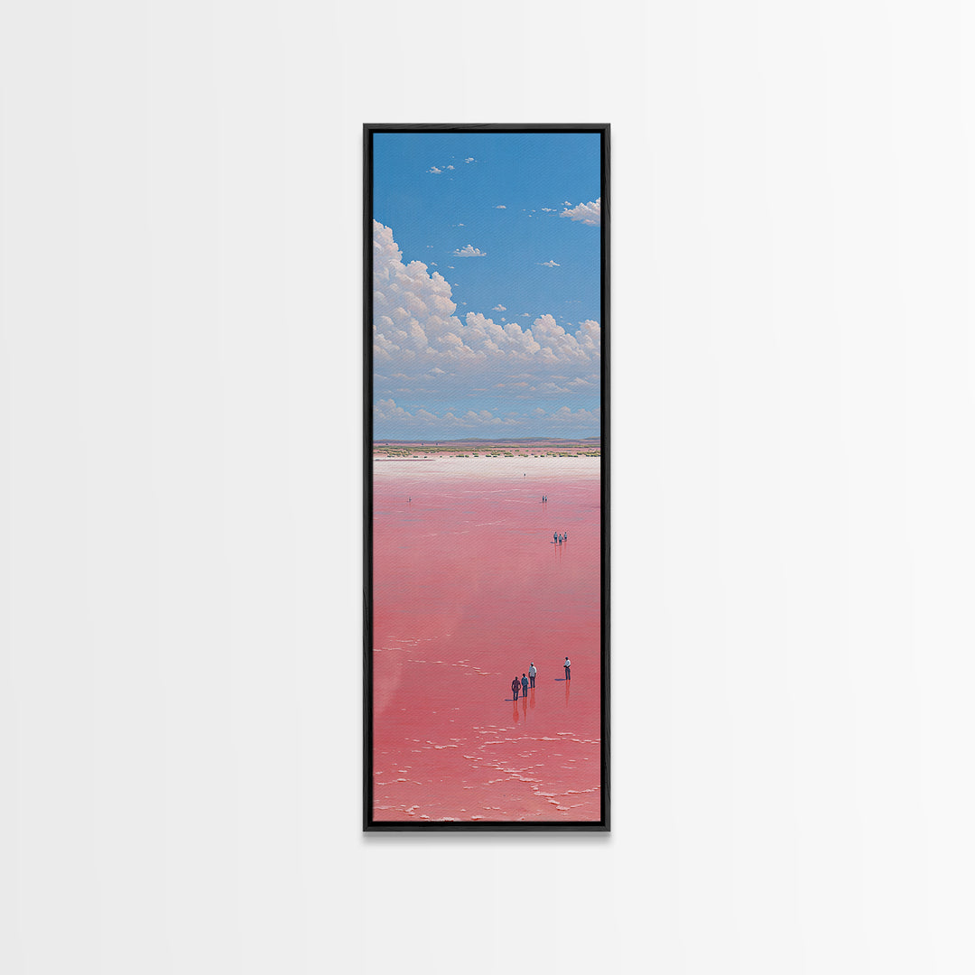 Vast Pink African Salt Flat Under Blue Sky Wall Art, Minimal Lake Landscape Print, Serene Travel Decor For Living Room Gift