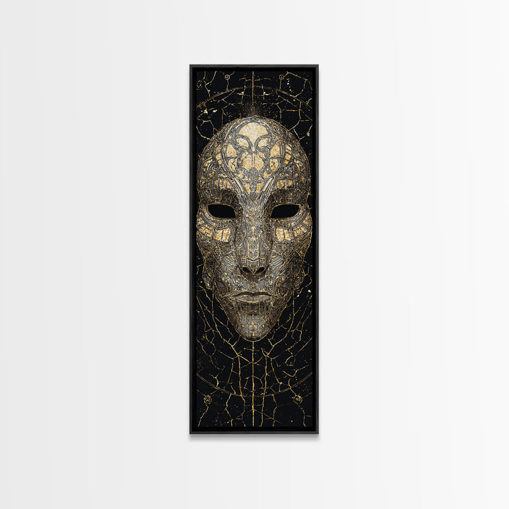 Gold And Black African Tribal Mask Canvas Print, Mystical Face Artwork, Afrocentric Wall Decor, Bold Cultural Home Decor