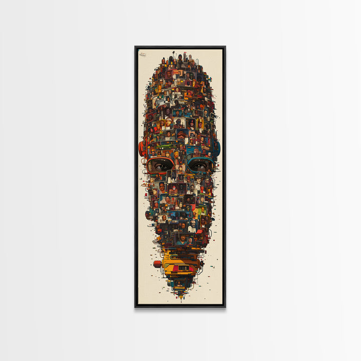 Contemporary African Mask Portrait Framed Canvas Print, Mosaic Community Face, Modern Afrocentric Wall Decor Art Gift For Home