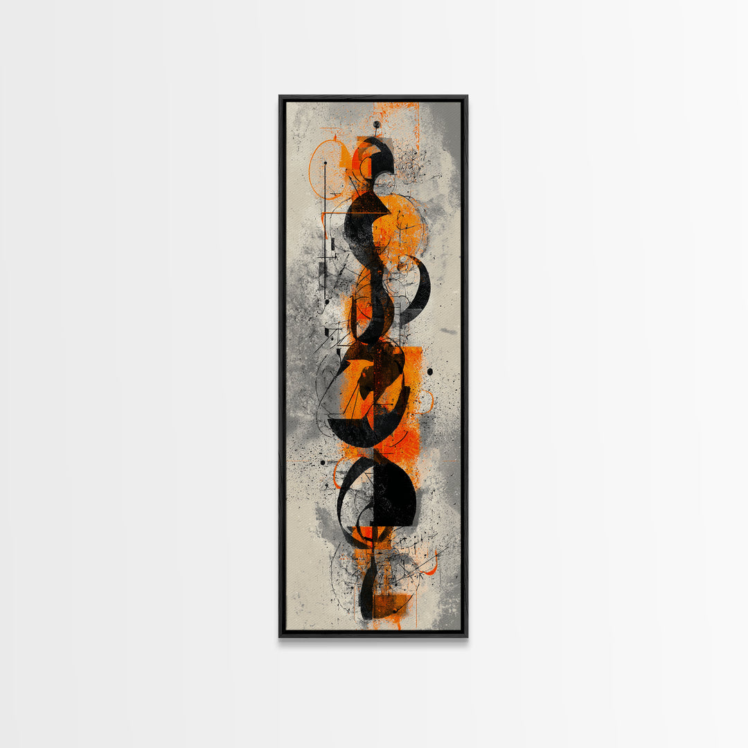 Orange Black Abstract Figure Canvas Print, Modern African Inspired Wall Art, Afrocentric Geometric Luxury Home Decor Statement Piece