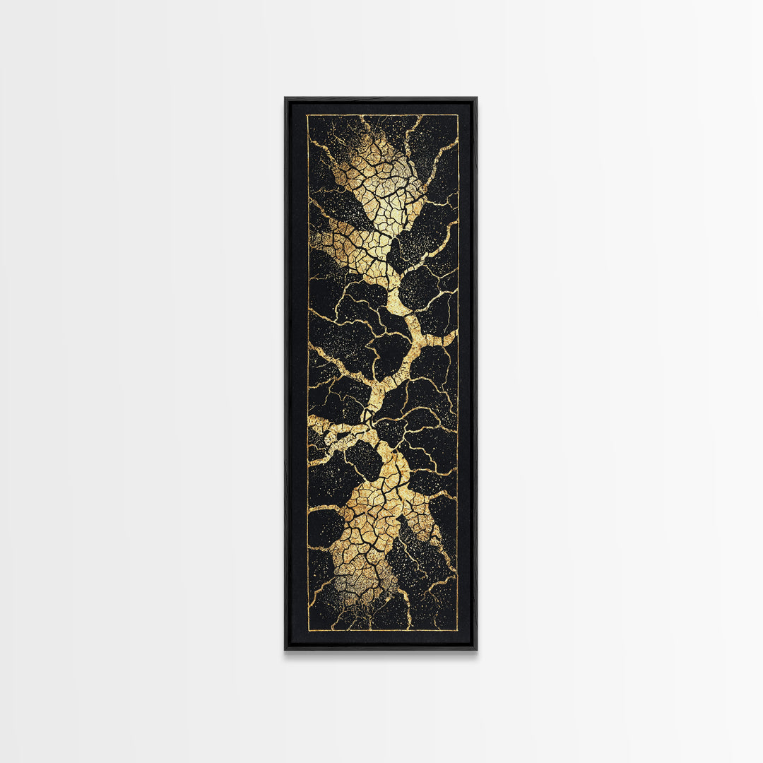 Black Gold Crackle Abstract Wall Art, Modern Kintsugi Inspired Texture, Luxury Canvas Print For Elegant Home Decor Statement