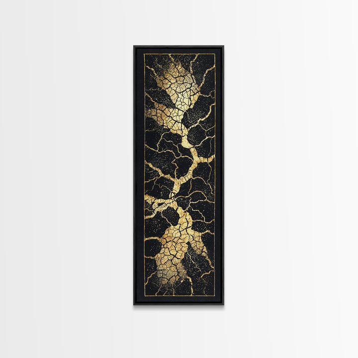Black Gold Crackle Abstract Wall Art, Modern Kintsugi Inspired Texture, Luxury Canvas Print For Elegant Home Decor Statement