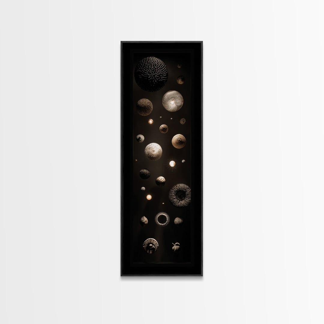 Celestial African Basket Sphere Wall Art, Black Gold Gallery Canvas Print, Textured Tribal Decor, Modern Luxury Art For Home