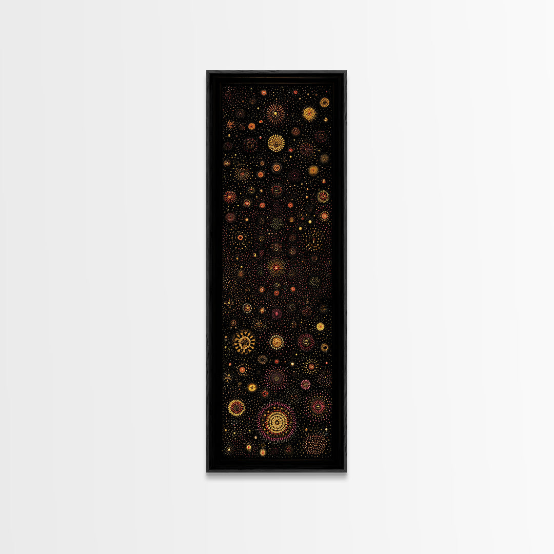Colorful Dot Constellation Wall Art, Black Gold Celestial Mandala Canvas Print, African Inspired Boho Home Decor Statement Piece