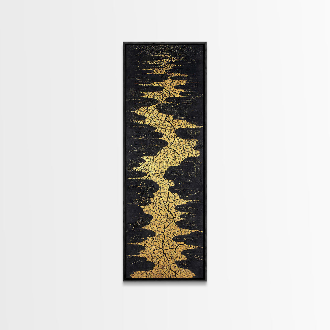 Gold Cracked River Abstract Wall Art, Black And Gold African Inspired Canvas Decor, Luxury Textured Statement Print For Elegant Home Decor