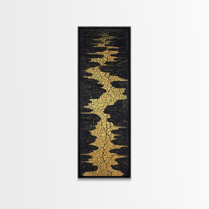 Gold Cracked River Abstract Wall Art, Black And Gold African Inspired Canvas Decor, Luxury Textured Statement Print For Elegant Home Decor
