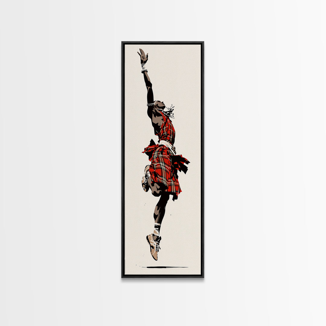 Leaping Maasai Warrior Canvas Print, African Tribal Dance Wall Art, Red Fabric Culture Decor For Bold Modern Living Room Decor