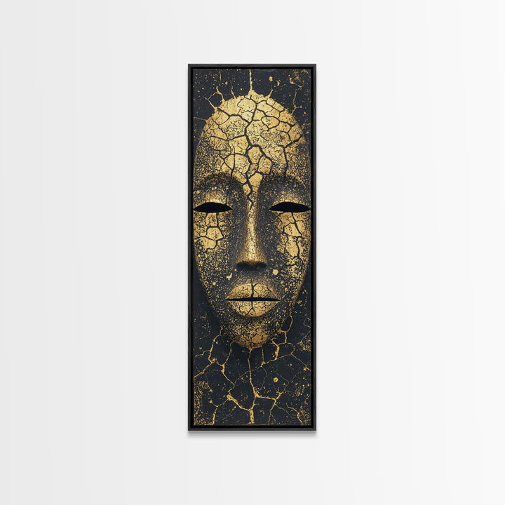 Cracked Gold African Mask Wall Art, Abstract African Portrait Canvas Print, Black And Gold Tribal Decor For Modern Home Gift