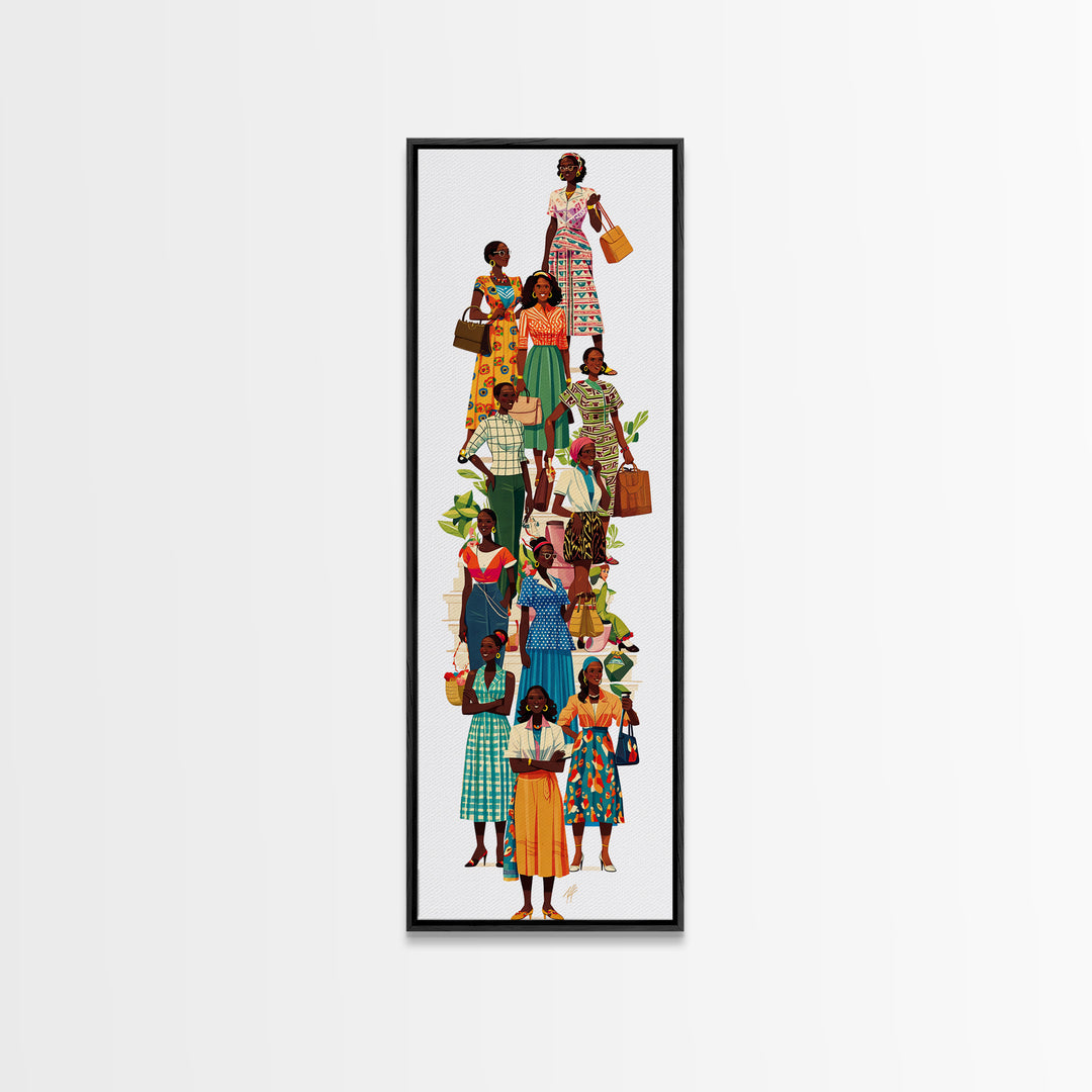 Stylish African Women Fashion Wall Art, Colorful Ankara Dresses Black Girl Magic Decor, Afrocentric Feminine Canvas Print
