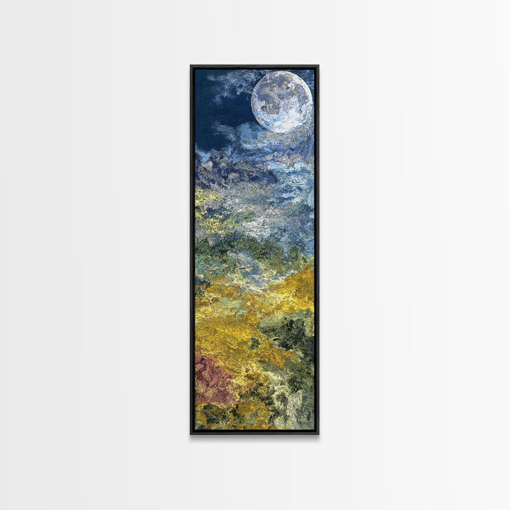 Textured Full Moon Over Blue Gold Hills Wall Art, Dreamy Nature Scene Art, Large Decor Art, Living Room Decor, Unique Canvas Print