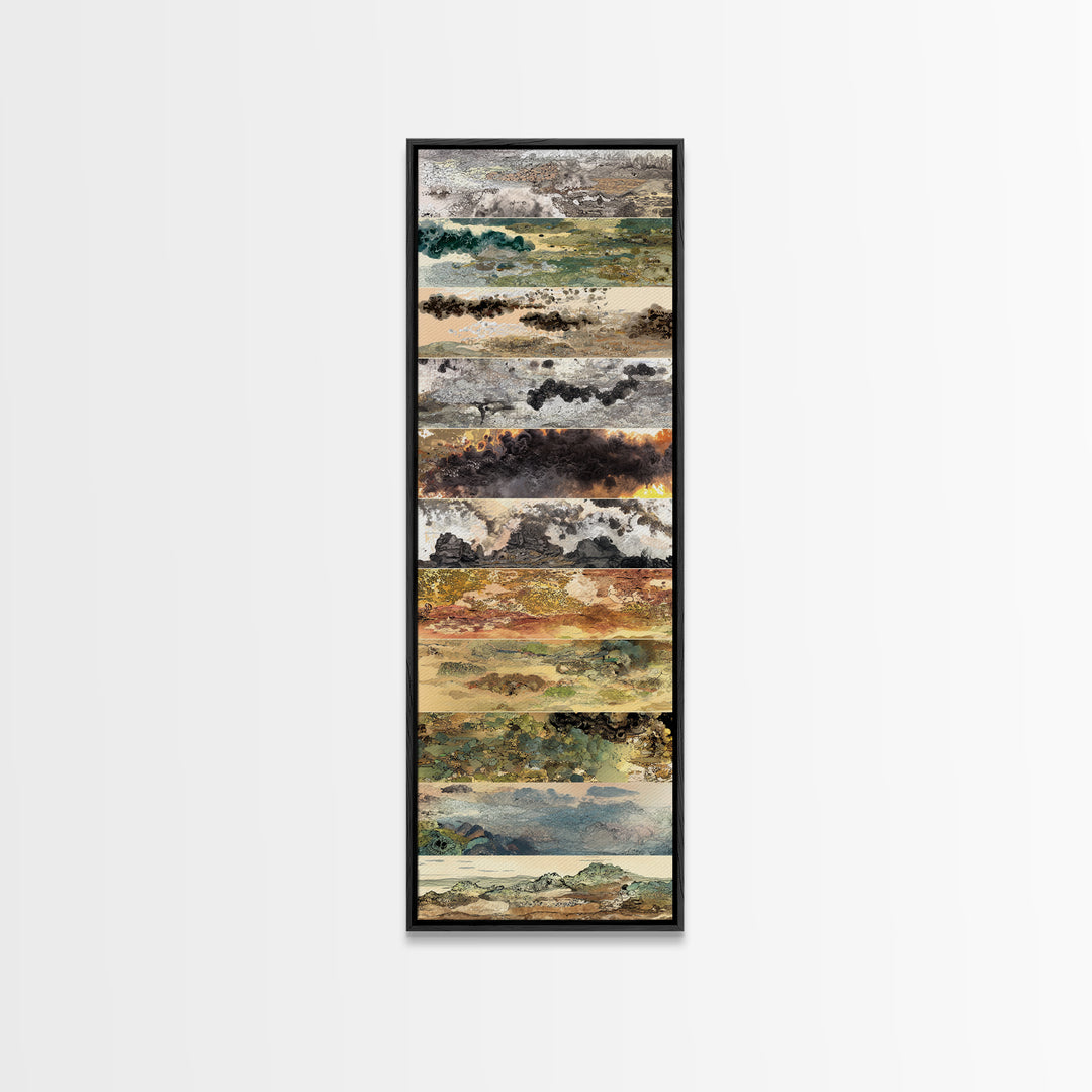 Layered Earth Tone Abstract Landscape Strips Wall Art, Modern Abstract Art, Beige Wall Art, Textured Art Print For Decor