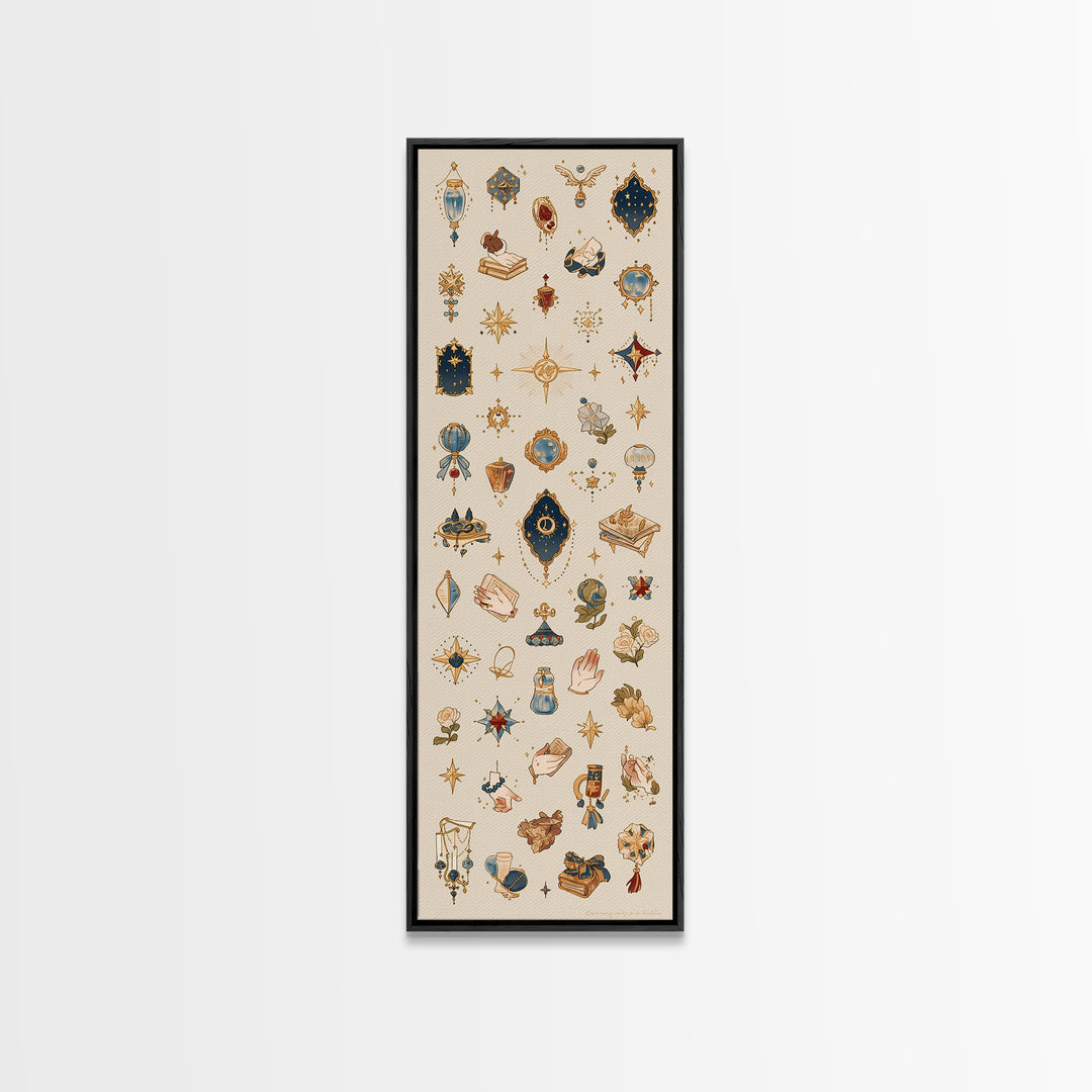 Celestial Gold Charms And Blue Talismans Wall Art, Boho African Inspired Decor, Ethnic Patterns, Mystical Gallery Print Set