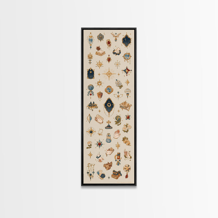Celestial Gold Charms And Blue Talismans Wall Art, Boho African Inspired Decor, Ethnic Patterns, Mystical Gallery Print Set
