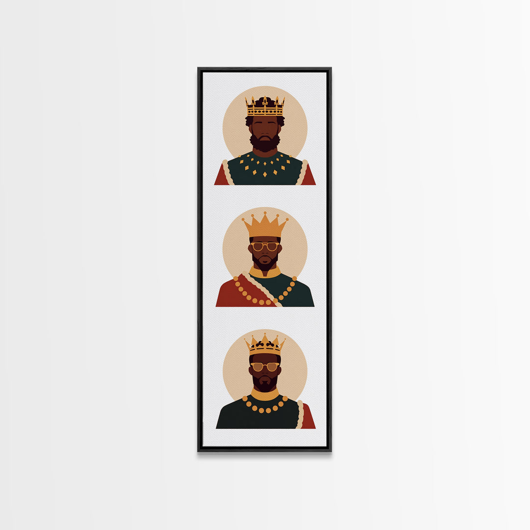 Three Crowned Black Kings Portrait Canvas Print, African American Art, Royal Afrocentric Wall Decor, Black History Gift For Him